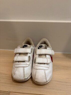 Nike Cortez Little Kids 8C White Red Blue Velcro Sneakers